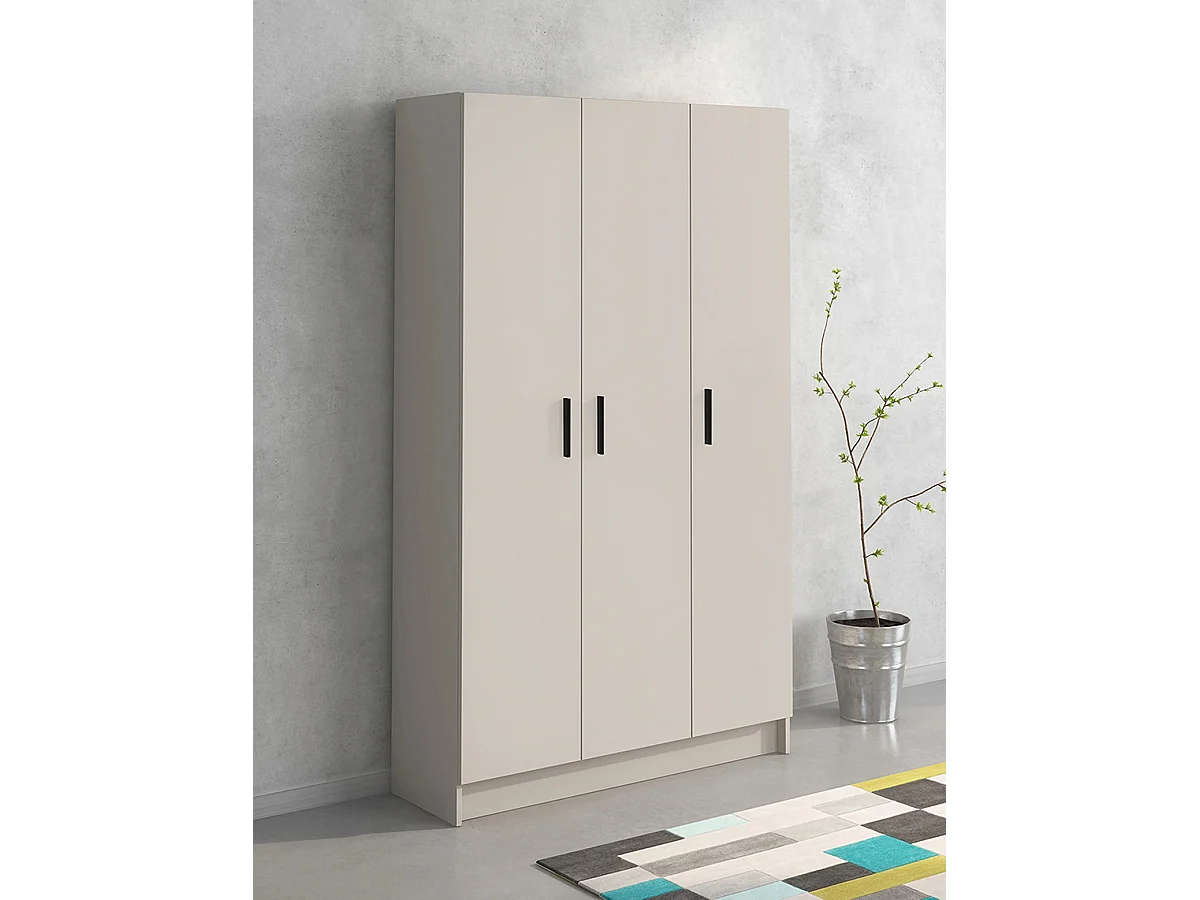 Armoire polyvalente avec 3 portes coloris beige  - Longueur 108 x profondeur 34,40 x hauteur 180 cm