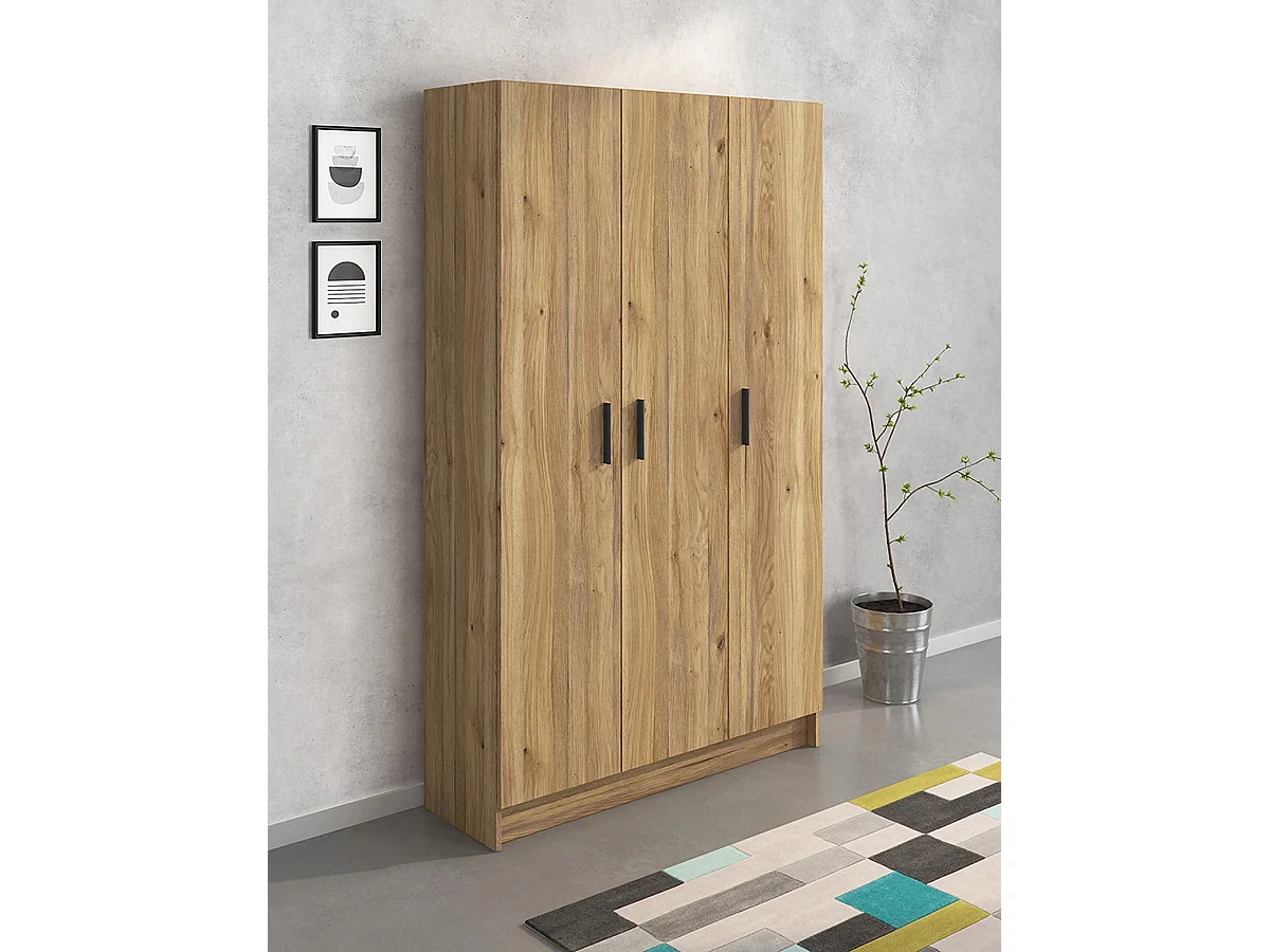 Armoire polyvalente avec 3 portes coloris chêne Mauvella  - Longueur 108 x profondeur 34,40 x hauteur 180 cm