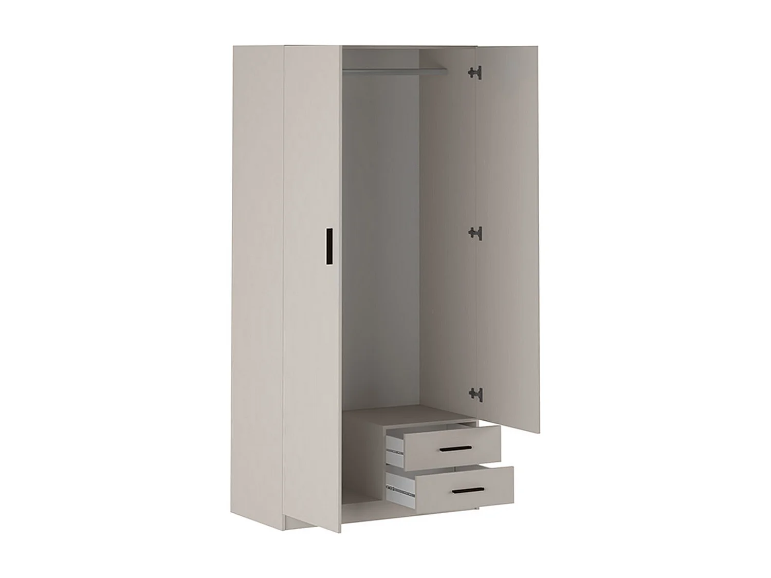 Armoire, meuble de rangement avec 2 portes et 2 tiroirs coloris beige - Longueur 100  x profondeur 51,60  x hauteur 208,6 cm