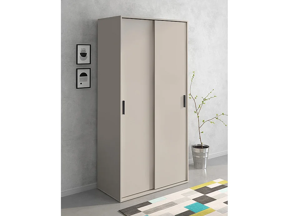 Armoire, meuble de rangement avec 2 portes coulissantes coloris beige - longueur 100  x profondeur 49,80 x hauteur 200 cm
