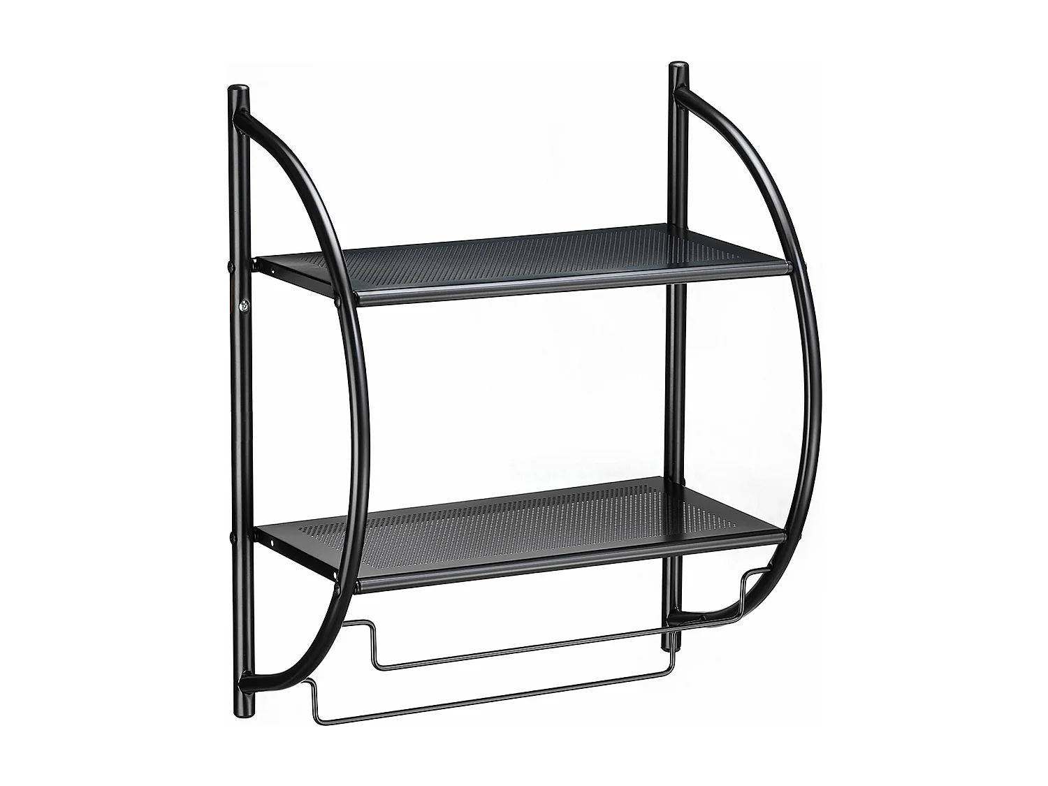 Etagère de salle de bain murale JANINE avec 2 tablettes et 2 tringles portes-serviettes, en métal noir