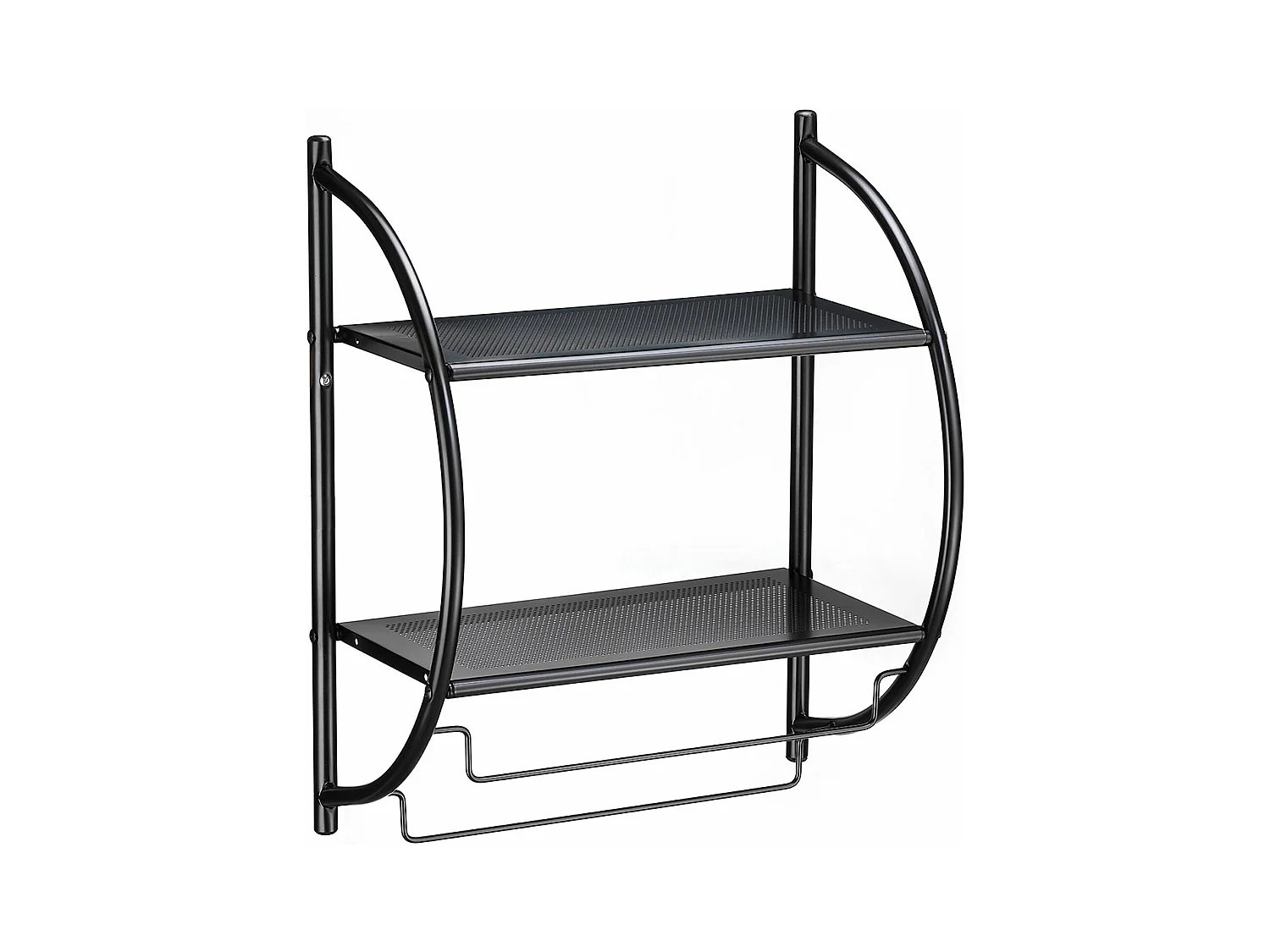 Etagère de salle de bain murale JANINE avec 2 tablettes et 2 tringles portes-serviettes, en métal noir