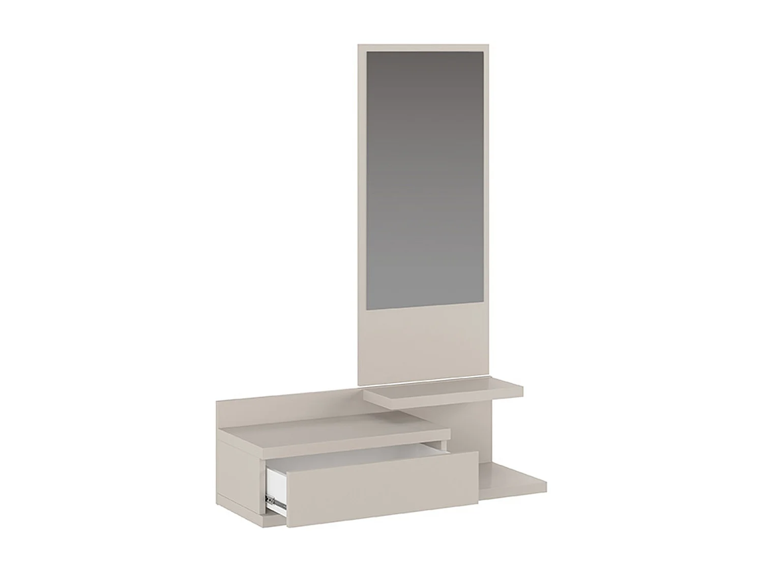 Buffet d'entrée, meuble d'entrée coloris beige + miroir  - Longueur 81 x profondeur 27,40 x hauteur 116 cm
