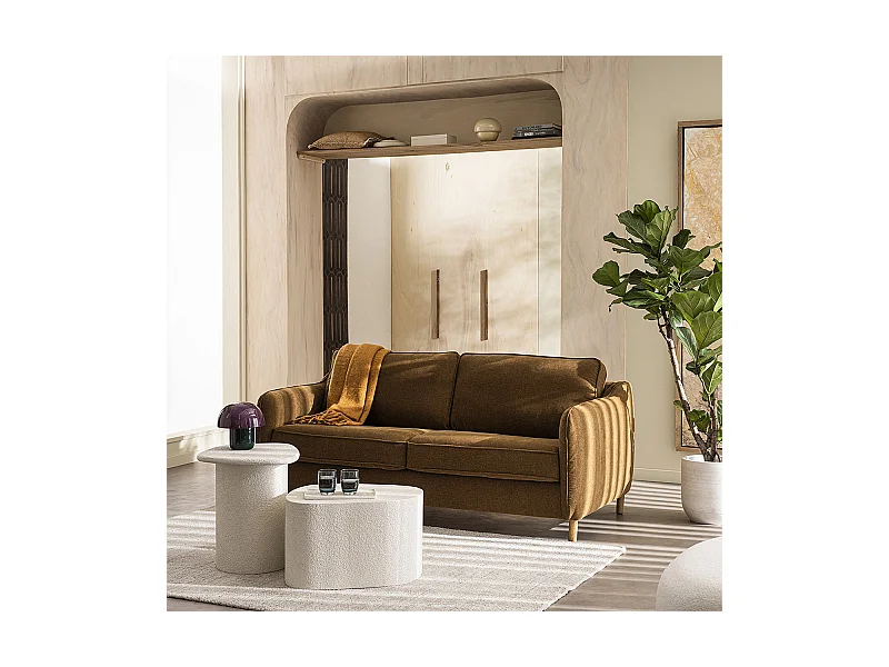 Vornay - Canapé convertible express 3 places en tissu pieds bois foncé - Bronze