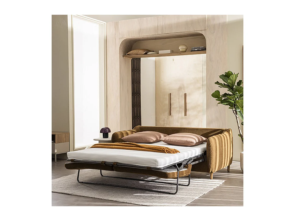 Vornay - Canapé convertible express 3 places en tissu pieds bois foncé - Bronze