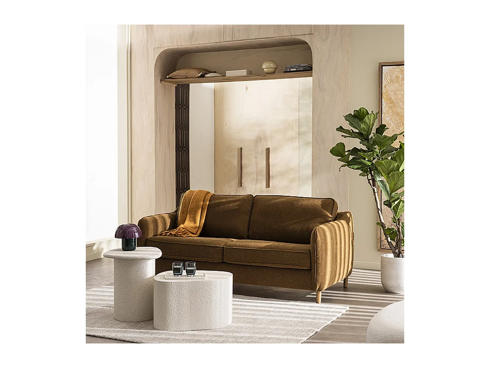 Vornay - Canapé convertible express 3 places en tissu pieds bois foncé - Bronze
