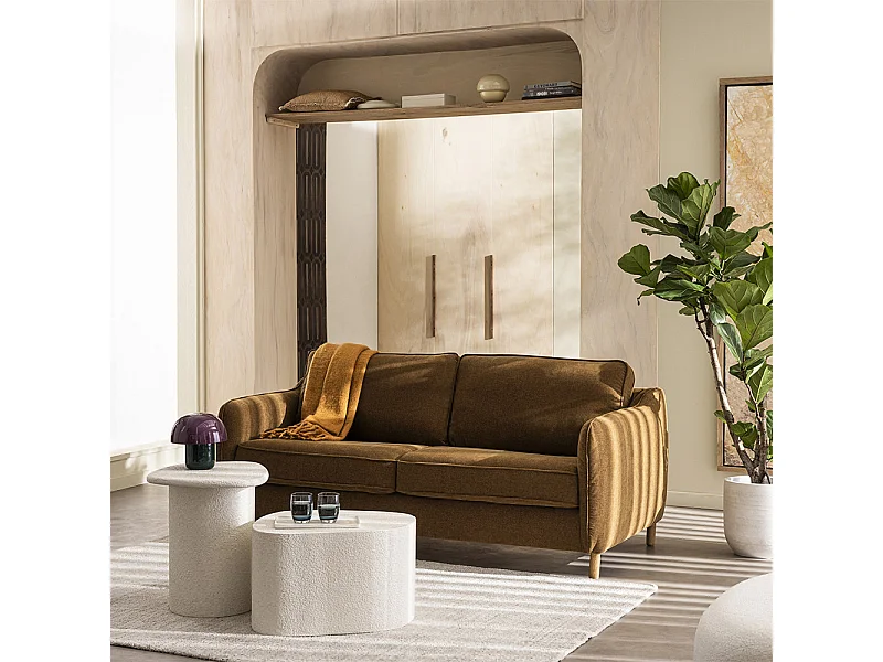 Vornay - Canapé convertible express 3 places en tissu pieds bois foncé - Bronze