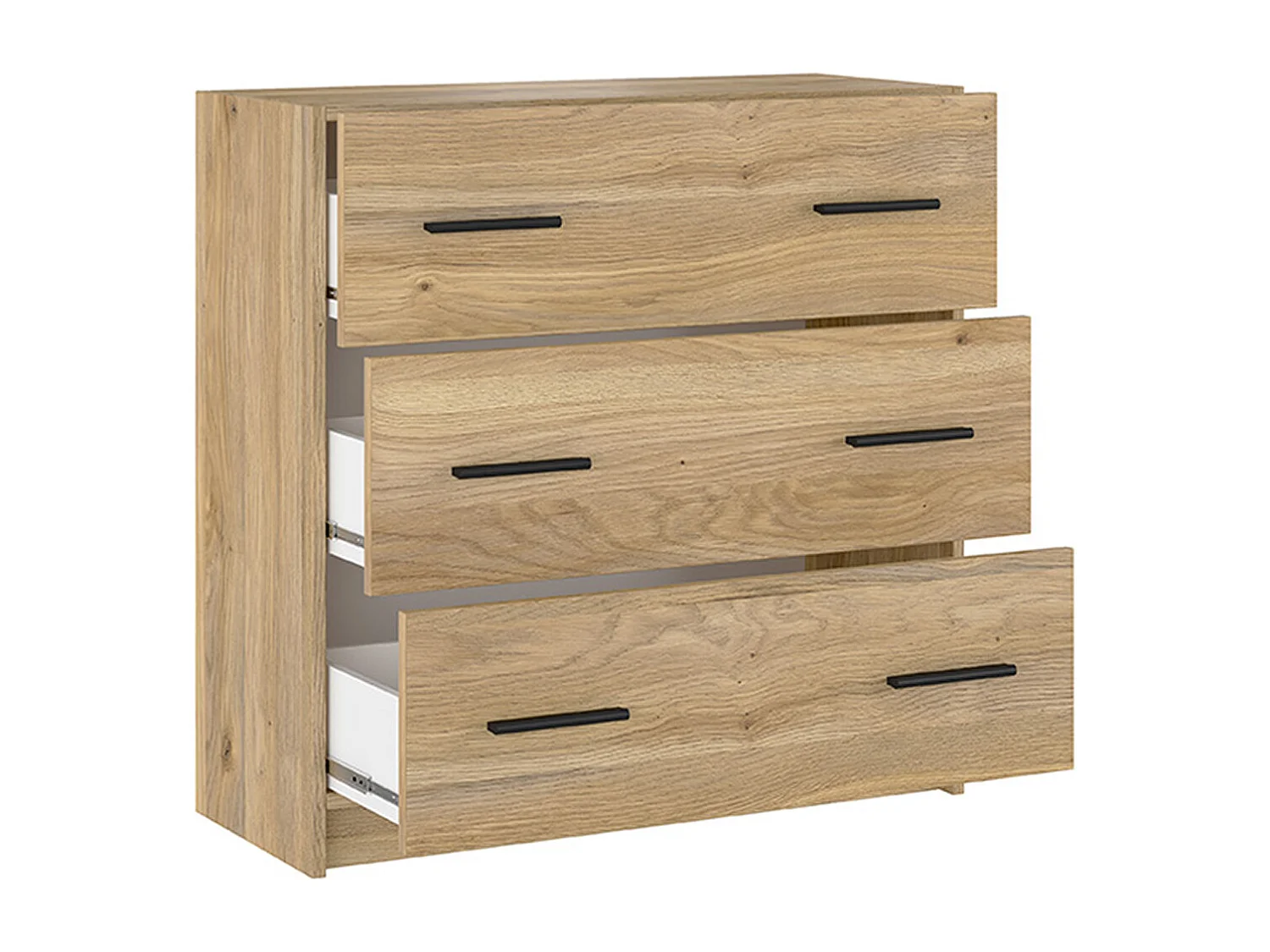 Commode, meuble de rangement avec 3 tiroirs coloris chêne Mauvella - Longueur 80 x profondeur 34,40 x hauteur 81 cm