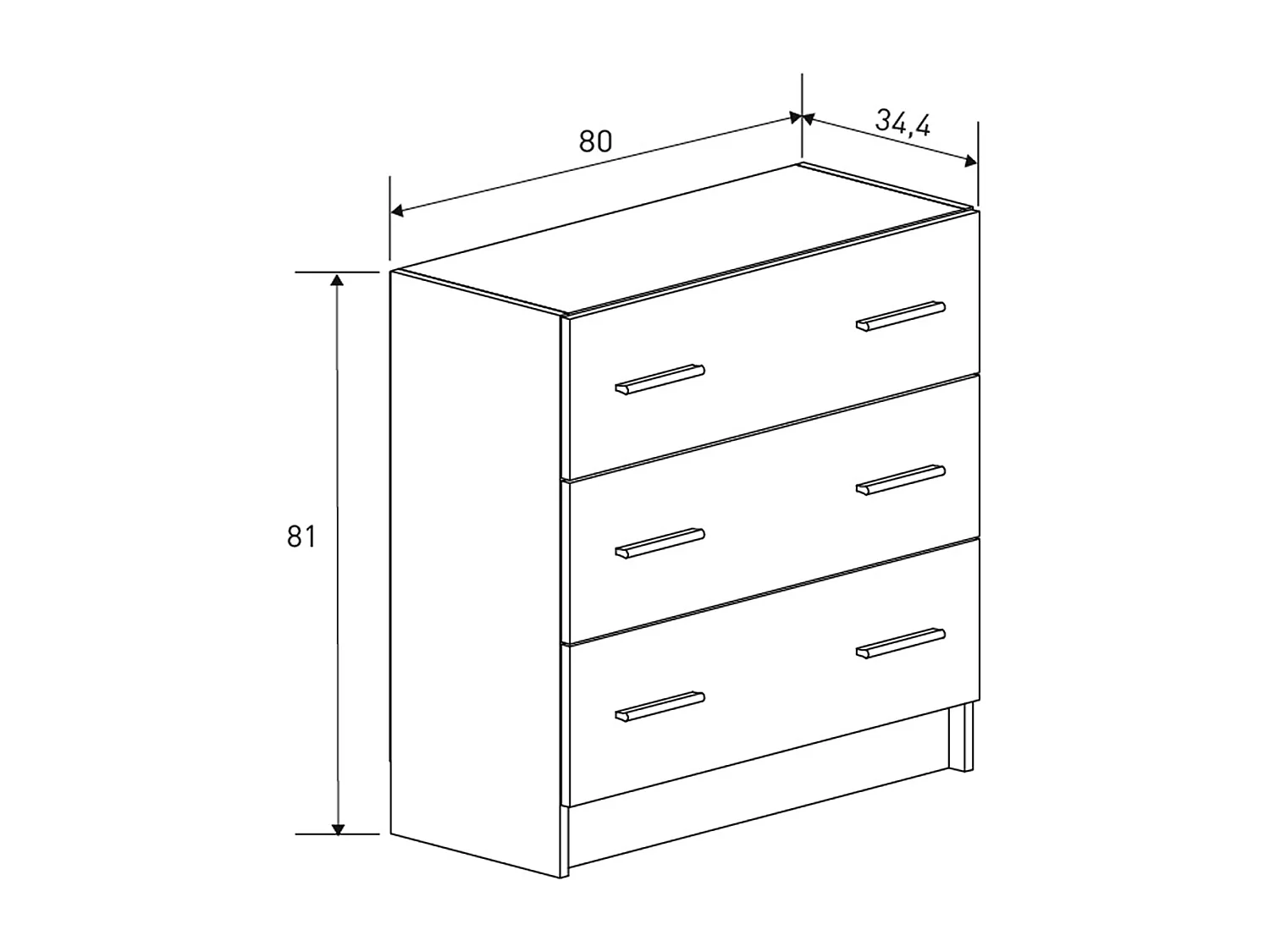 Commode, meuble de rangement avec 3 tiroirs coloris beige - Longueur 80 x profondeur 34,40 x hauteur 81 cm