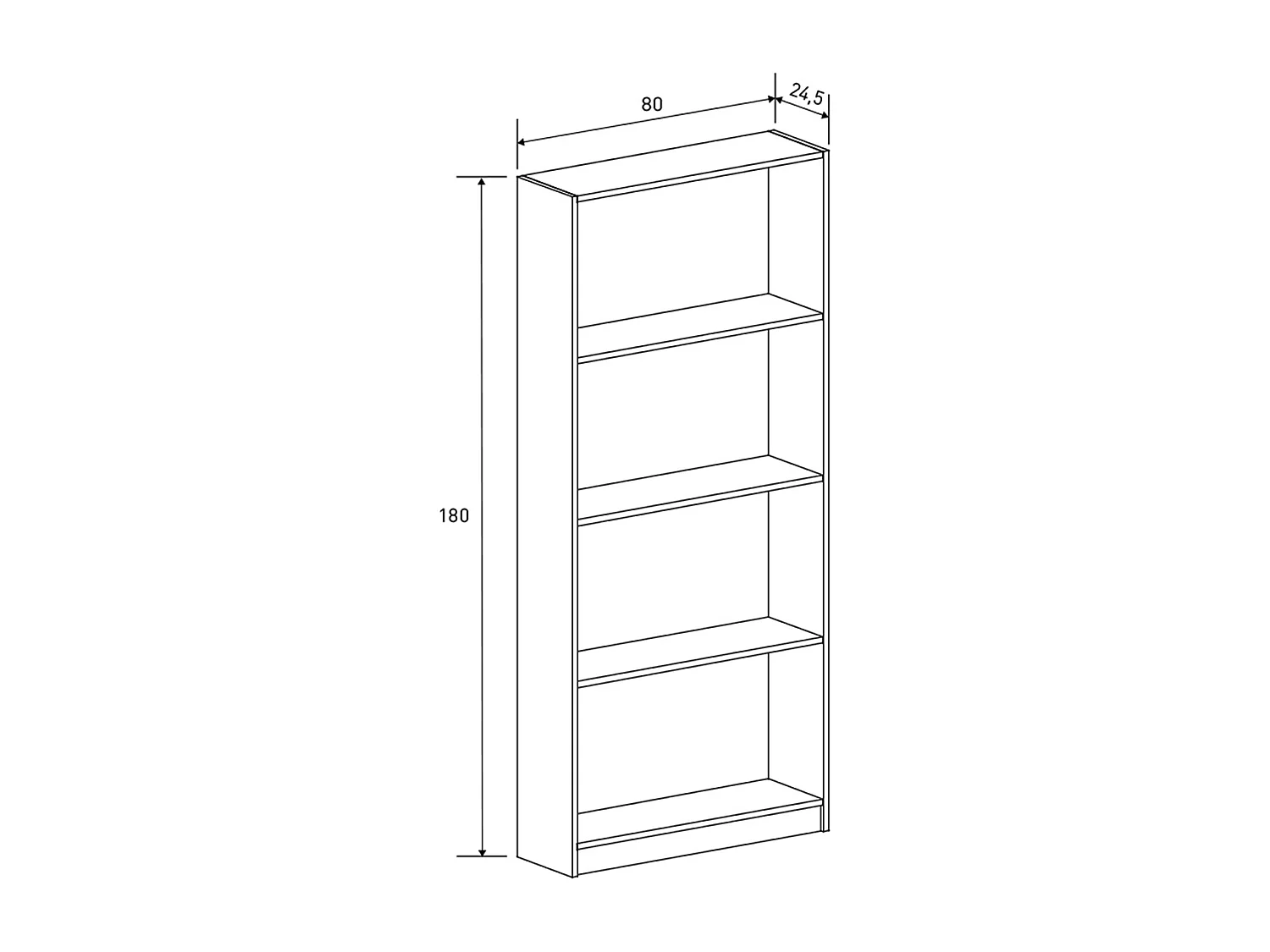 Etagère, meuble étagère avec 4 cases coloris  chêne Mauvella - Longueur 80 x profondeur 24,50 x hauteur 180 cm