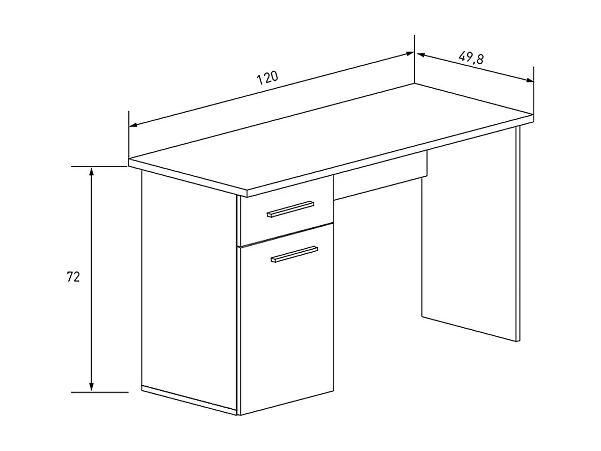 Table de bureau, meuble de bureau avec 1 tiroir et 1 porte coloris beige - Longueur 120 x profondeur 49,80 x hauteur 72 cm