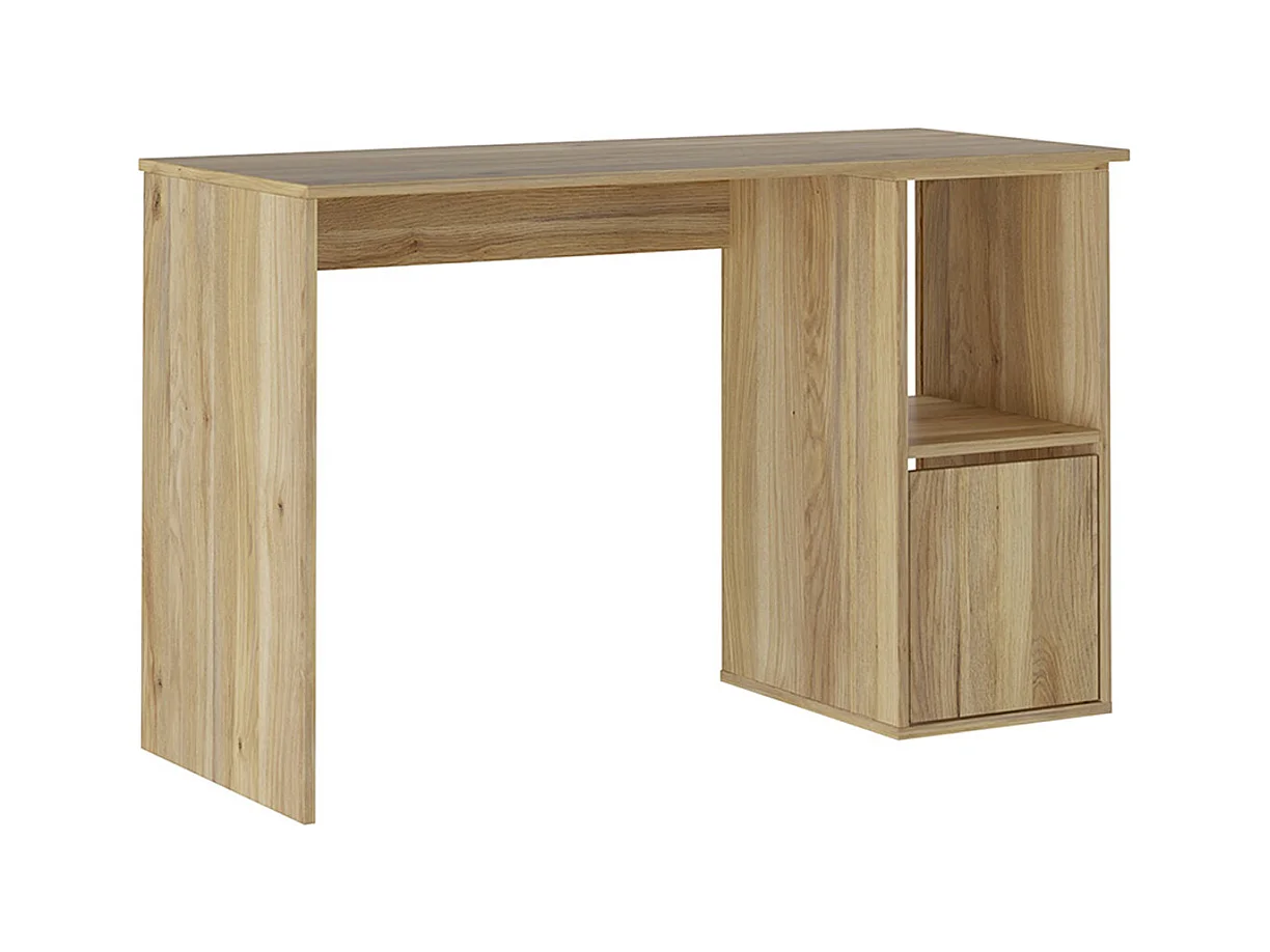 Table de bureau, meuble de bureau avec 1 porte coloris chêne Mauvella  - Longueur 120 x profondeur 50 x hauteur 75 cm
