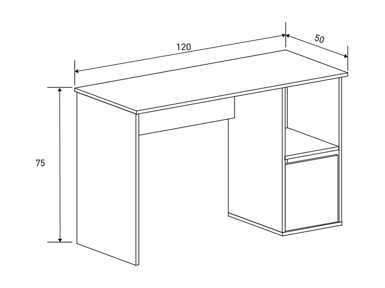 Table de bureau, meuble de bureau avec 1 porte coloris beige - Longueur 120 x profondeur 50 x hauteur 75 cm