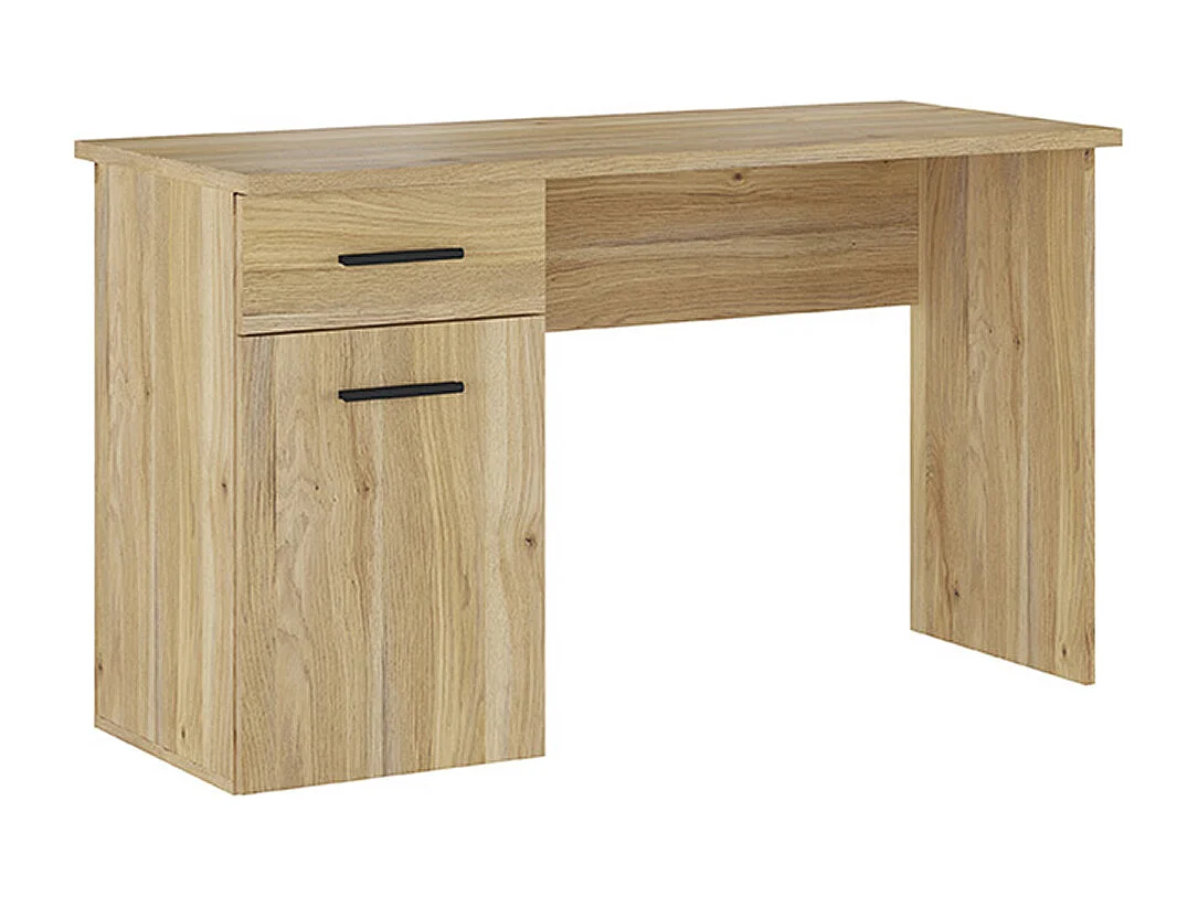 Table de bureau, meuble de bureau avec 1 tiroir et 1 porte coloris chêne Mauvella - Longueur 120 x profondeur 49,80 x hauteur 72 cm