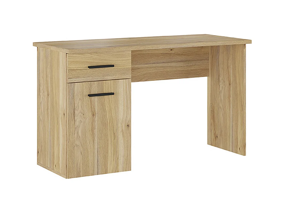 Table de bureau, meuble de bureau avec 1 tiroir et 1 porte coloris chêne Mauvella - Longueur 120 x profondeur 49,80 x hauteur 72 cm