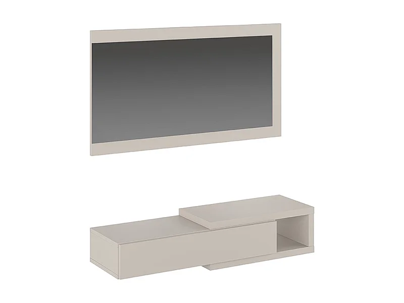 Buffet d'entrée, meuble d'entrée coloris beige + miroir - longueur 91,50 x profondeur 26 x hauteur 65,2 cm