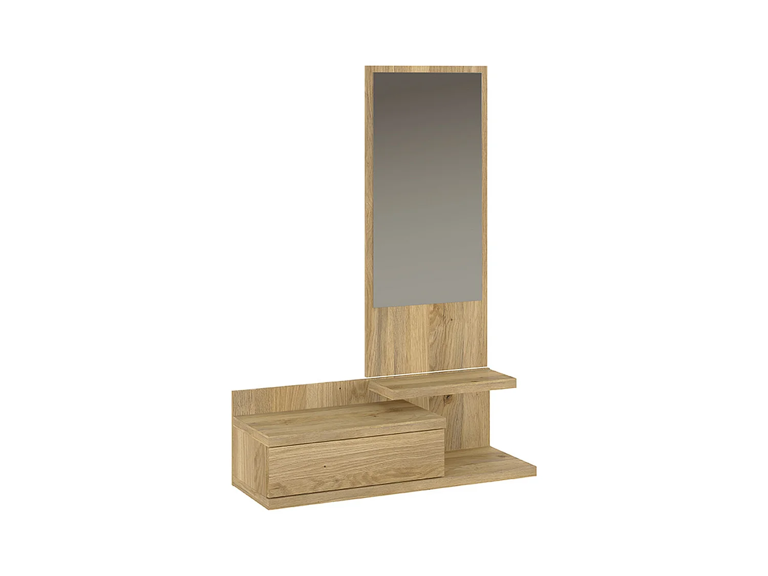 Buffet d'entrée, meuble d'entrée coloris chêne Mauvella  + miroir  - Longueur 81 x profondeur  27,40 x hauteur 116 cm
