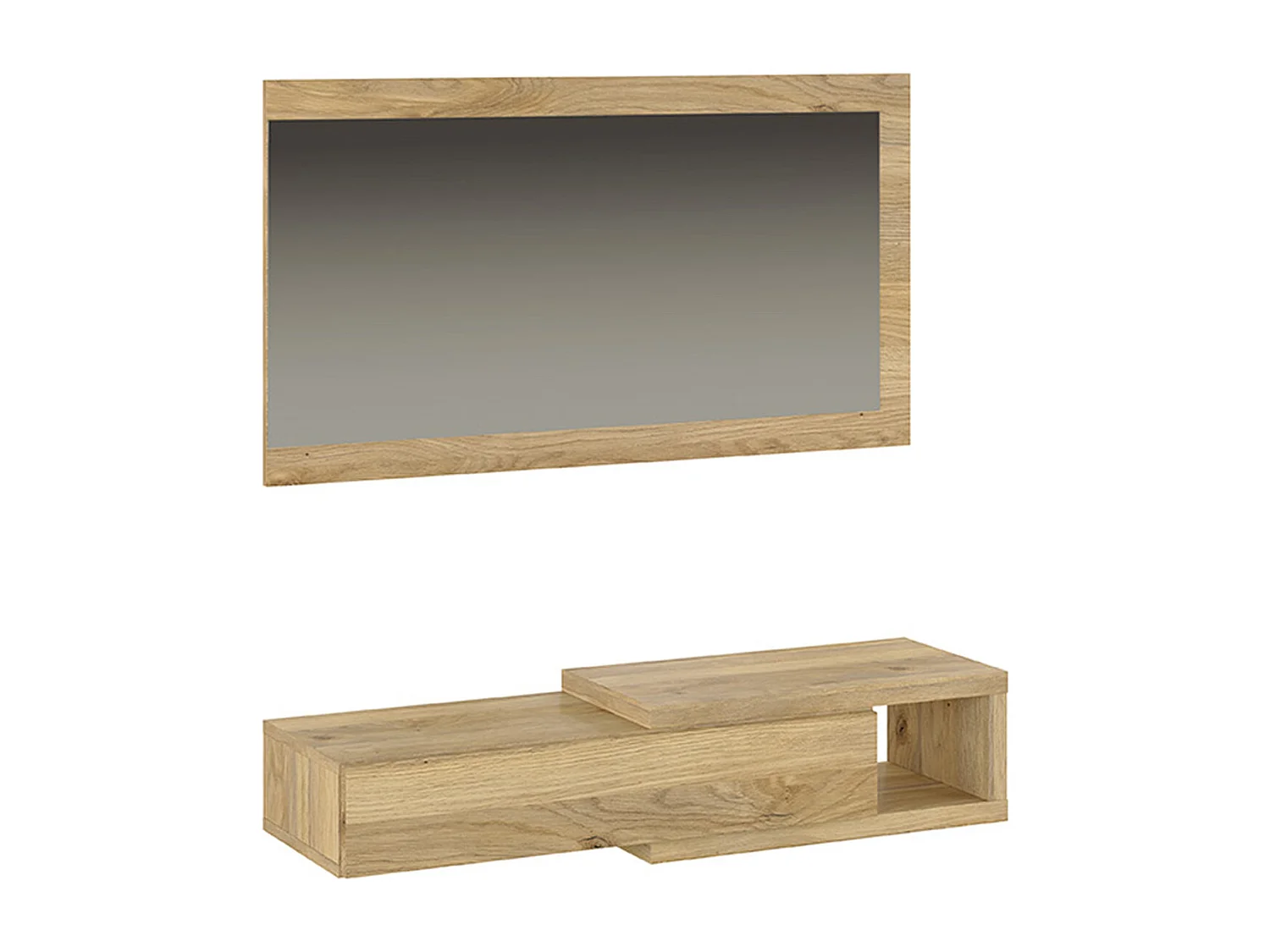 Buffet d'entrée, meuble d'entrée coloris chêne Mauvella  + miroir - longueur 91,50 x profondeur 26 x hauteur 65,2 cm