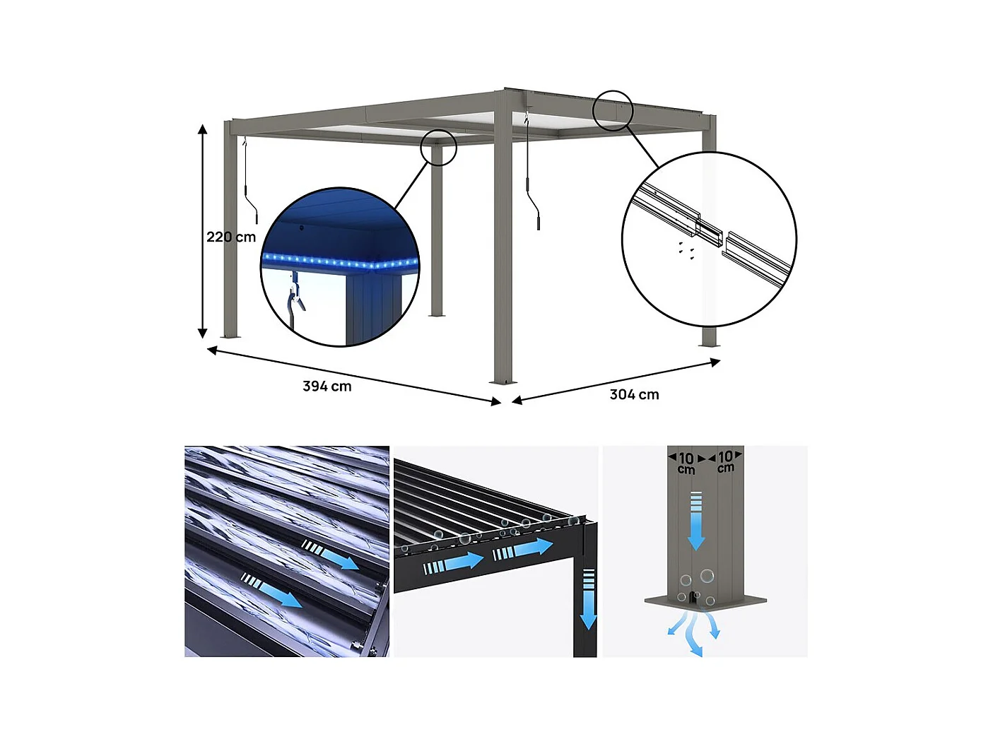 Bioklimatische Pergola "Windsor" - 3 x 4 m - Taupe
