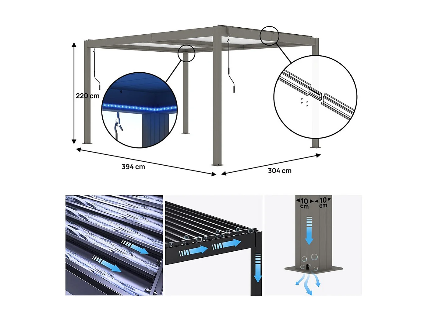 Pérgola bioclimática <<Windsor>> - 3 x 4 m - Gris topo