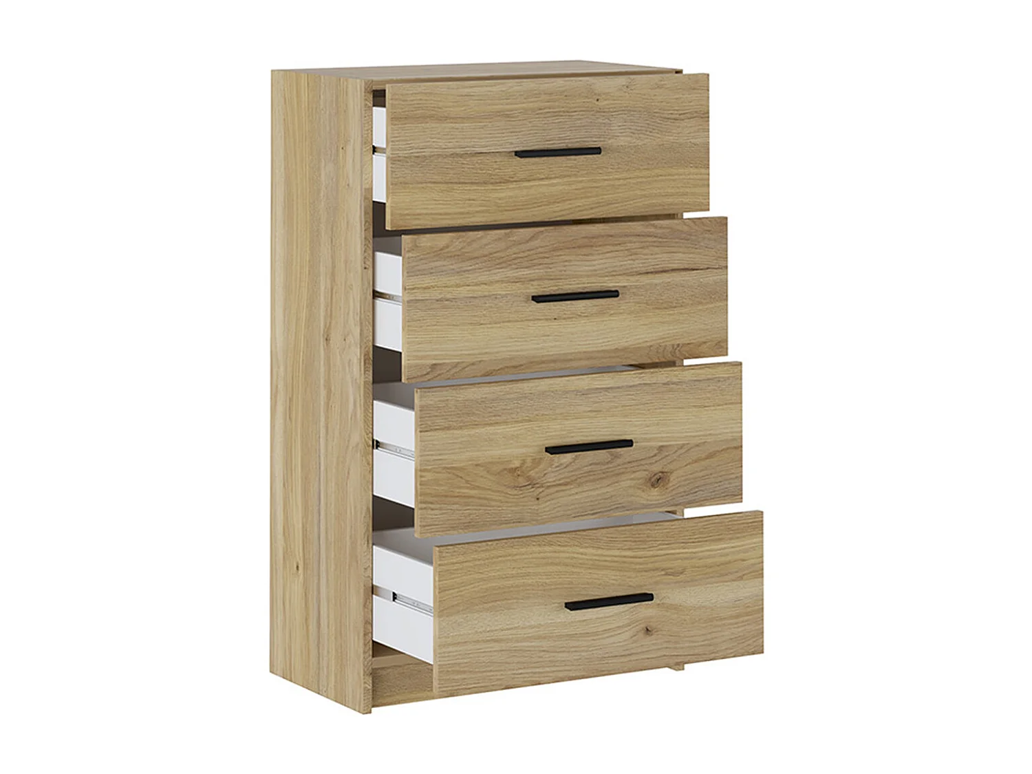 Chiffonnier, meuble de rangement avec 4 tiroirs coloris chêne Mauvella  - Longueur 60 x profondeur 34,40 x hauteur 100 cm