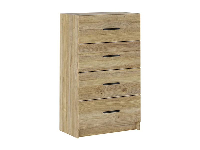 Chiffonnier, meuble de rangement avec 4 tiroirs coloris chêne Mauvella  - Longueur 60 x profondeur 34,40 x hauteur 100 cm