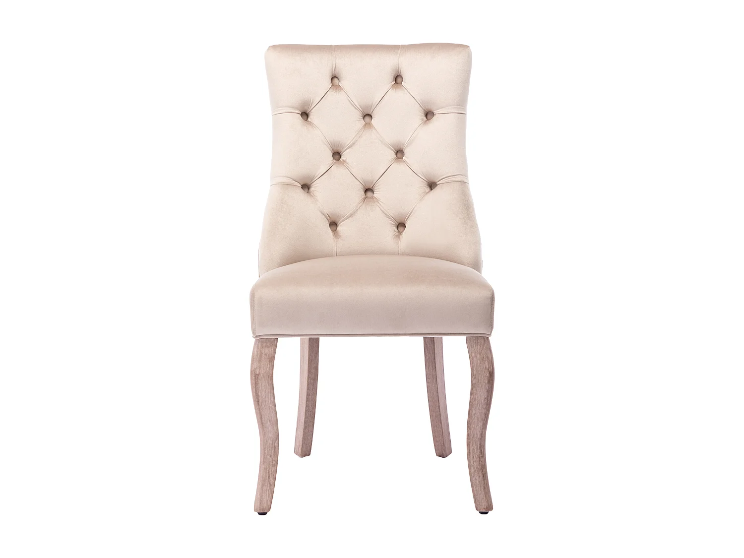 Set van 4 fluwelen eetkamerstoelen, hoge rugleuning, massief houten frame, beige