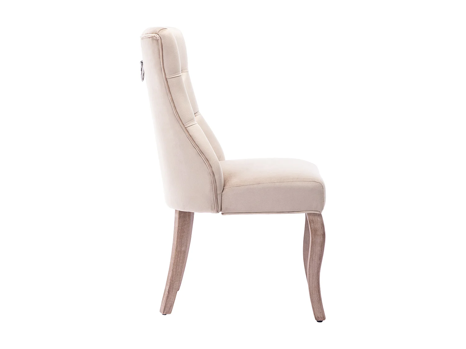 Set van 4 fluwelen eetkamerstoelen, hoge rugleuning, massief houten frame, beige
