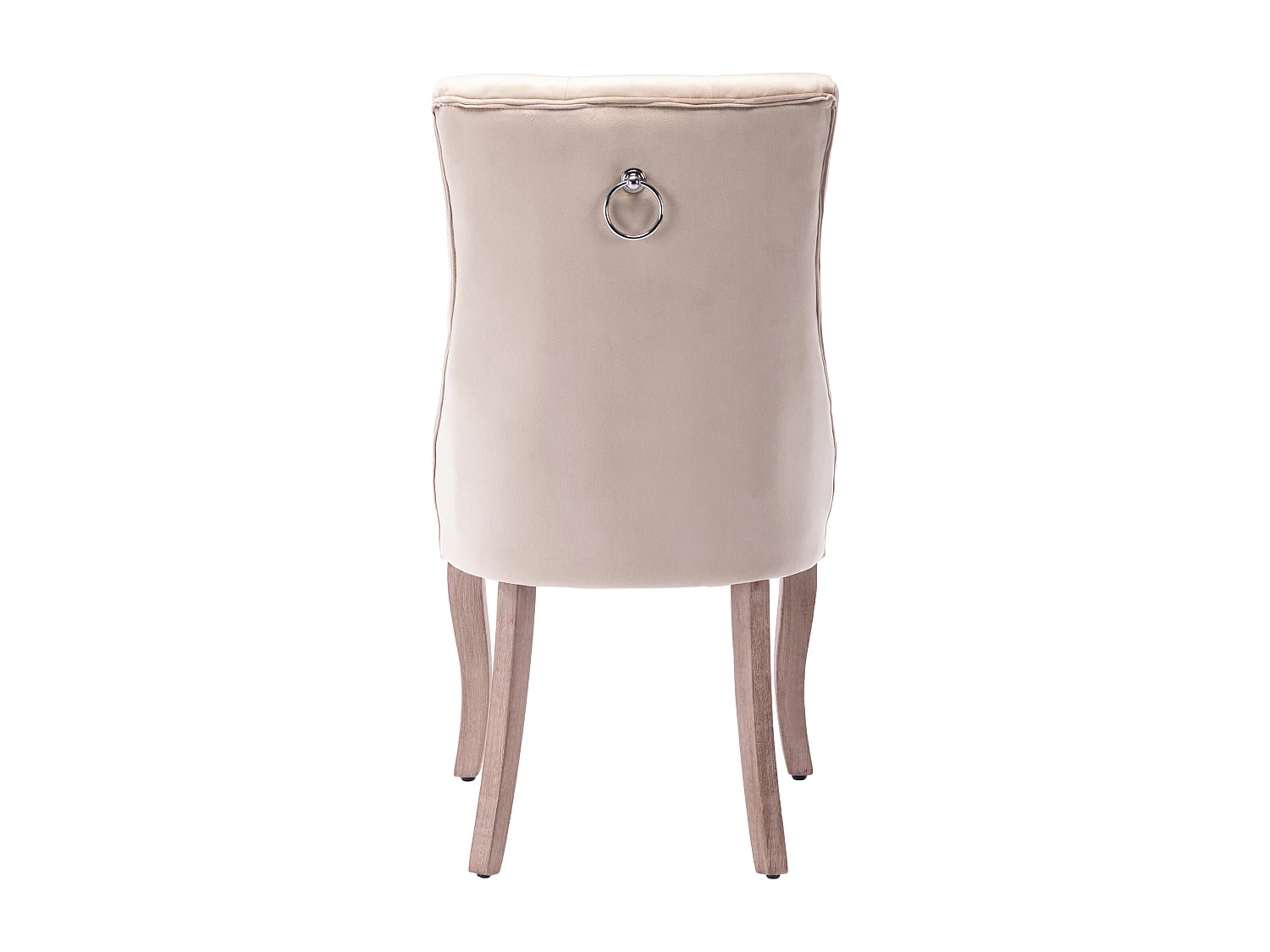 Set van 4 fluwelen eetkamerstoelen, hoge rugleuning, massief houten frame, beige