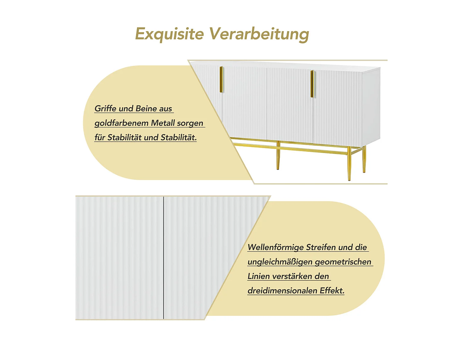 Dressoir - DREAMMESPACE - 4 deuren - gouden metalen handgreep en voet - 152x40x80cm - Wit