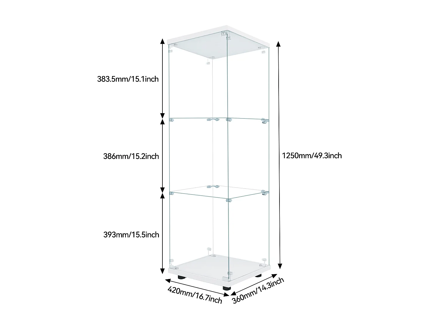 Vitrinekast van glas 42×36×125cm GARHELPER - 3 legplanken - 1 deur - Gehard glas - LED-verlichting - Zwart