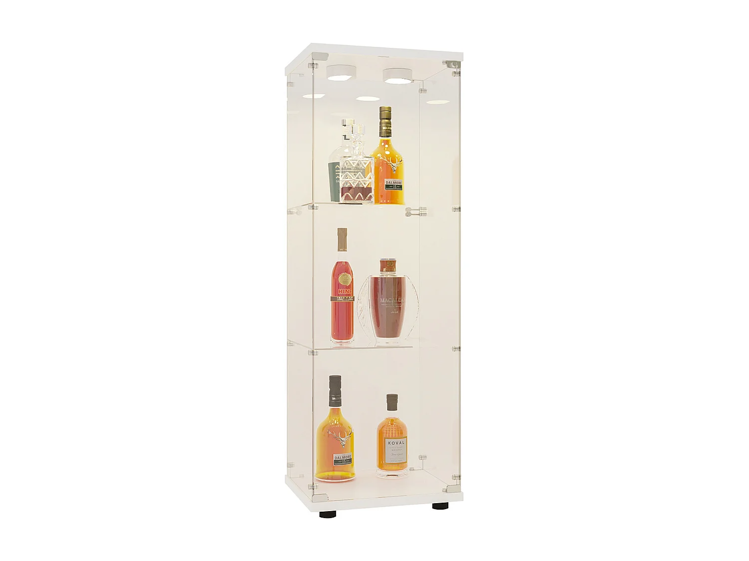 Vitrinekast van glas 42×36×125cm GARHELPER - 3 legplanken - 1 deur - Gehard glas - LED-verlichting - Zwart
