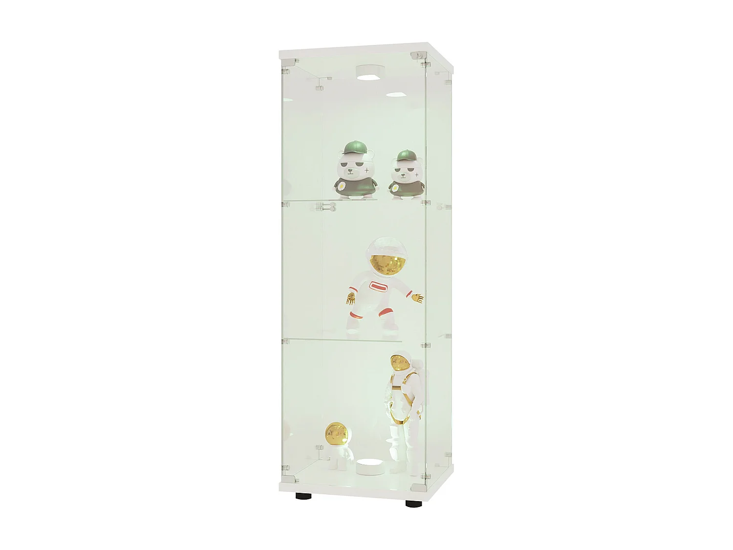 Vitrinekast van glas 42×36×125cm GARHELPER - 3 legplanken - 1 deur - Gehard glas - LED-verlichting - Zwart