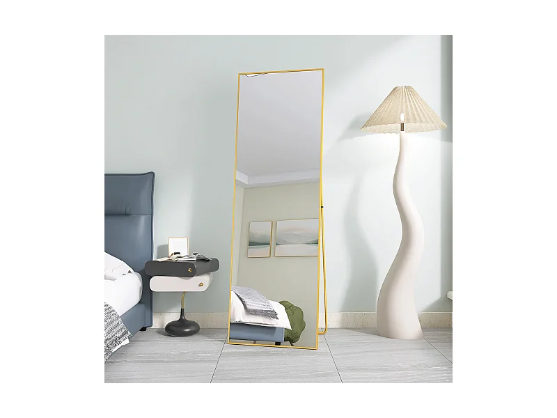 Miroir sur Pied Rectangle avec Cadre en Métal Miroir sur Pied HD Grand pour Salon, Chambre et Dressing Miroir Doré 162x53cm