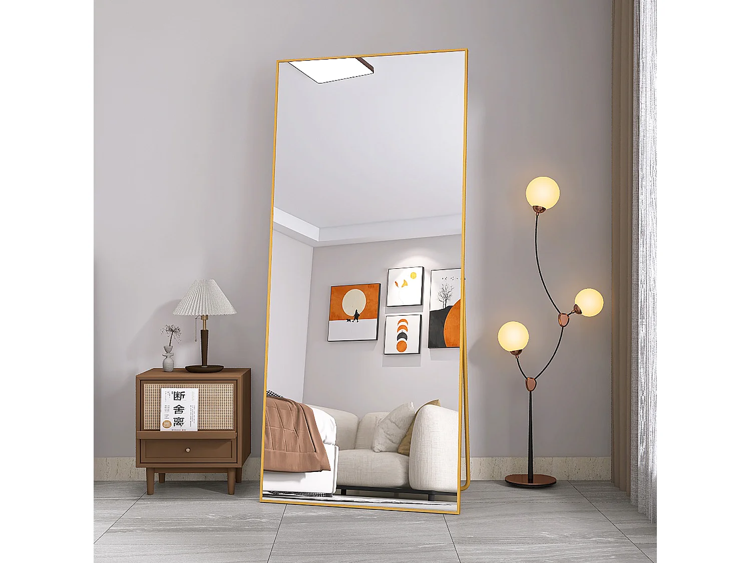 Espejo de pie rectangular con marco de metal HD Espejo de pie grande para sala de estar, dormitorio y vestidor Espejo dorado 180x80cm