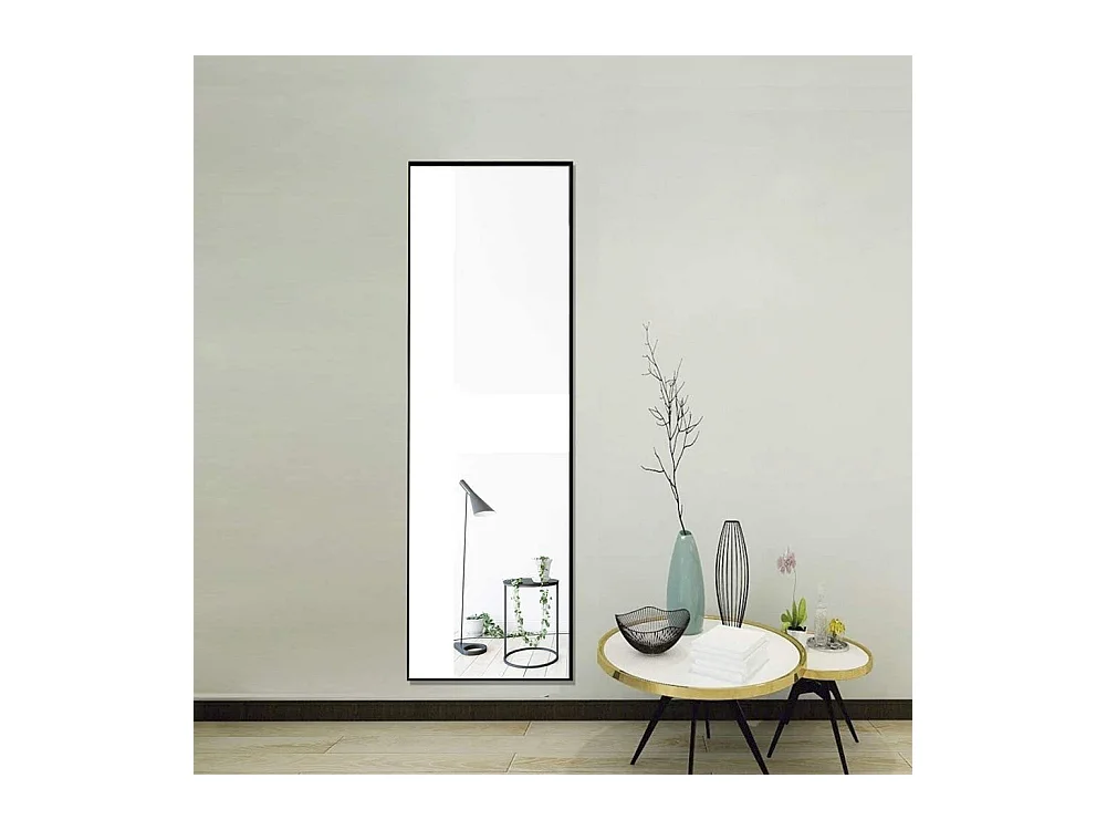 Espejo de pie rectangular con marco de metal HD Espejo de pie grande para sala de estar, dormitorio y vestidor Espejo negro 150x40cm
