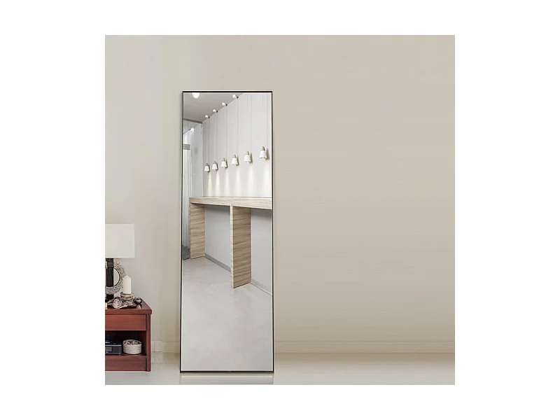 Espejo de pie rectangular con marco de metal HD Espejo de pie grande para sala de estar, dormitorio y vestidor Espejo negro 150x40cm