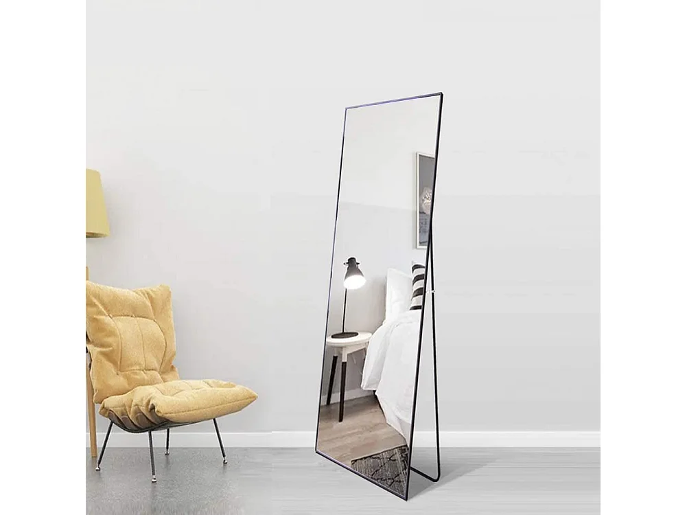 Espejo de pie rectangular con marco de metal HD Espejo de pie grande para sala de estar, dormitorio y vestidor Espejo negro 150x40cm