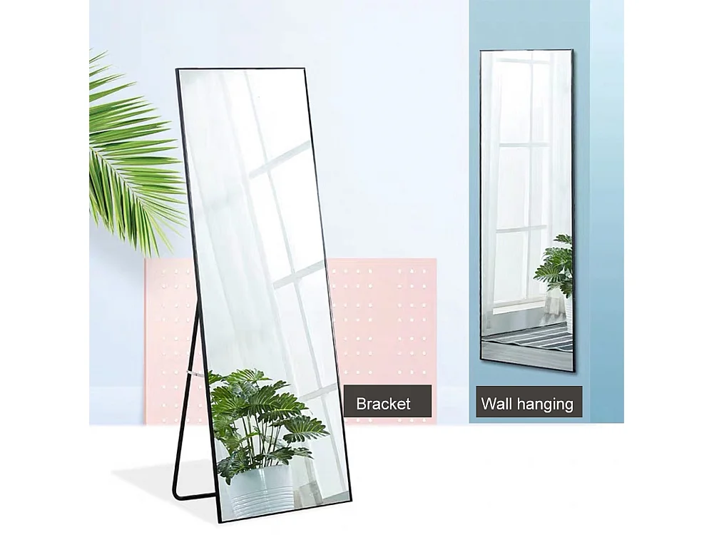 Miroir sur Pied Rectangle avec Cadre en Métal Miroir sur Pied HD Grand pour Salon, Chambre et Dressing Miroir Noir 150x40cm