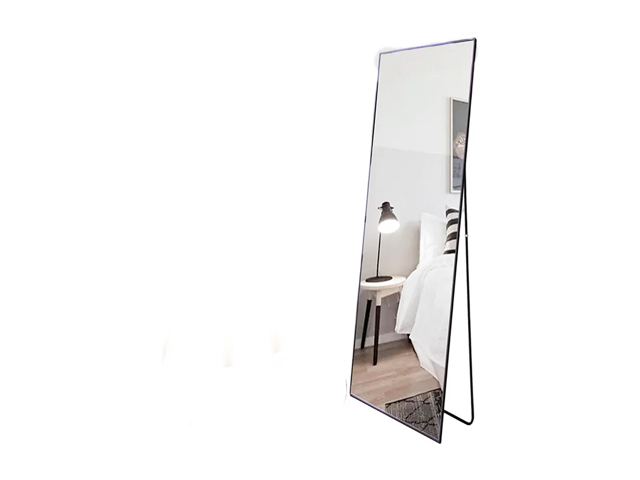 Rechthoekige staande spiegel met metalen frame HD grote staande spiegel voor woonkamer, slaapkamer en kleedkamer Zwarte spiegel 150x40cm