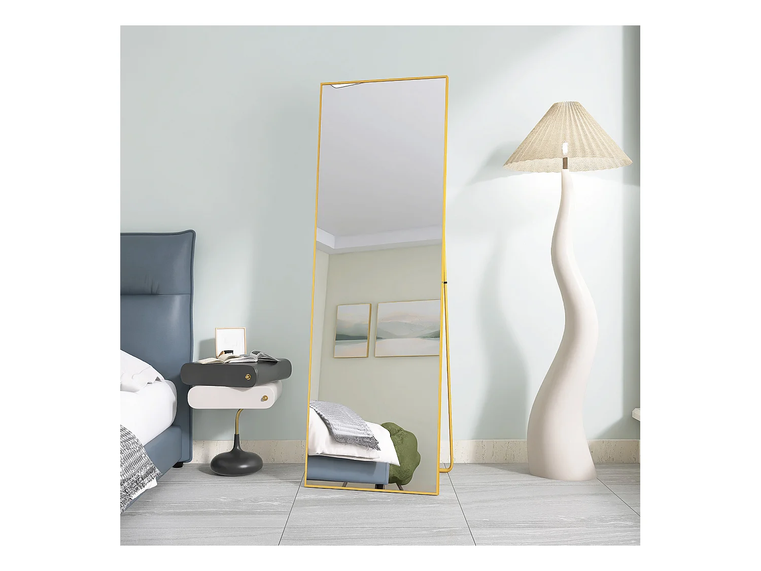 Miroir sur Pied Rectangle avec Cadre en Métal Miroir sur Pied HD Grand pour Salon, Chambre et Dressing Miroir Doré 165x60cm