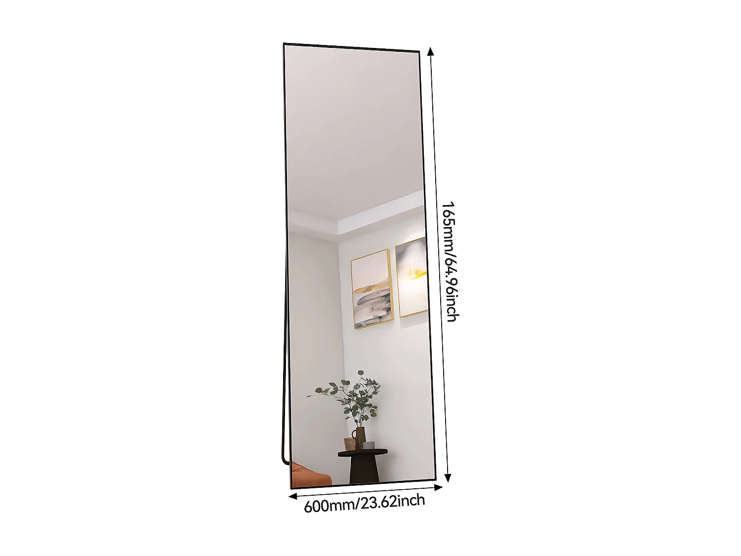 Miroir sur Pied Rectangle avec Cadre en Métal Miroir sur Pied HD Grand pour Salon, Chambre et Dressing Miroir Noir 165x60cm
