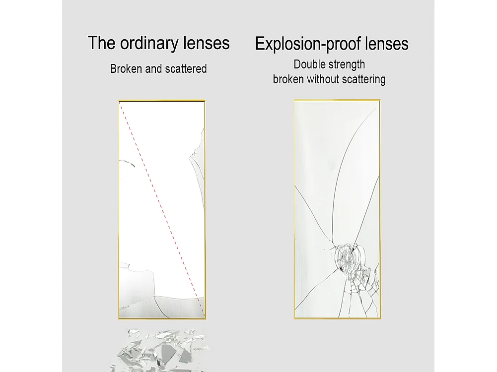 Espelho de pé retangular com moldura em metal HD Espelho de pé grande para sala, quarto e closet Espelho dourado 150x40cm