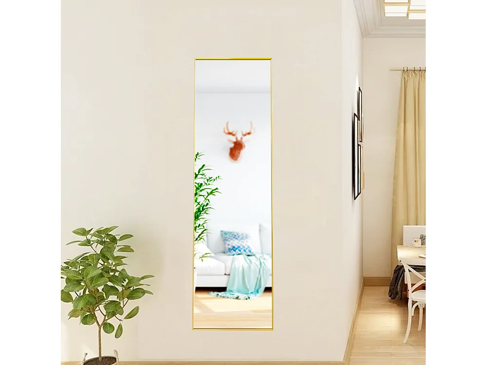 Miroir sur Pied Rectangle avec Cadre en Métal Miroir sur Pied HD Grand pour Salon, Chambre et Dressing Miroir Doré 150x40cm