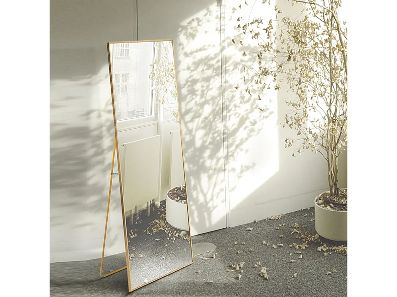 Espelho de pé retangular com moldura em metal HD Espelho de pé grande para sala, quarto e closet Espelho dourado 150x40cm