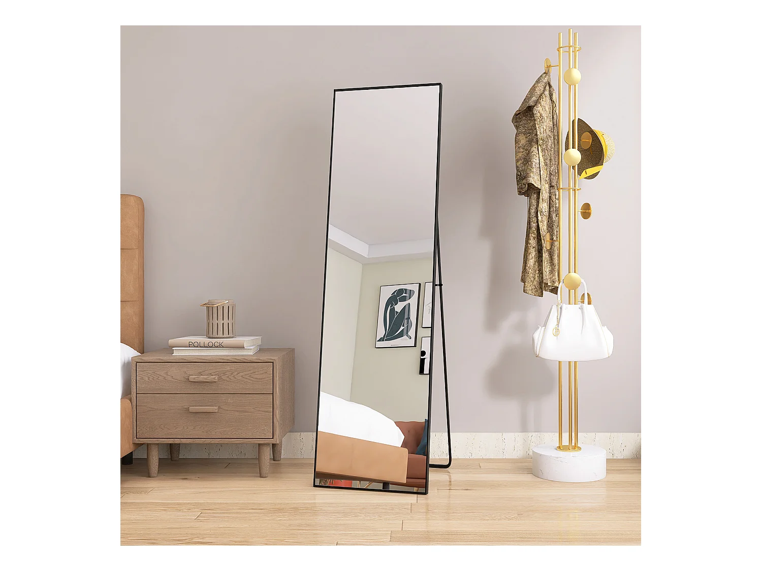 Espelho de pé retangular com moldura em metal HD Espelho de pé grande para sala de estar, quarto e closet Espelho preto 140x40cm