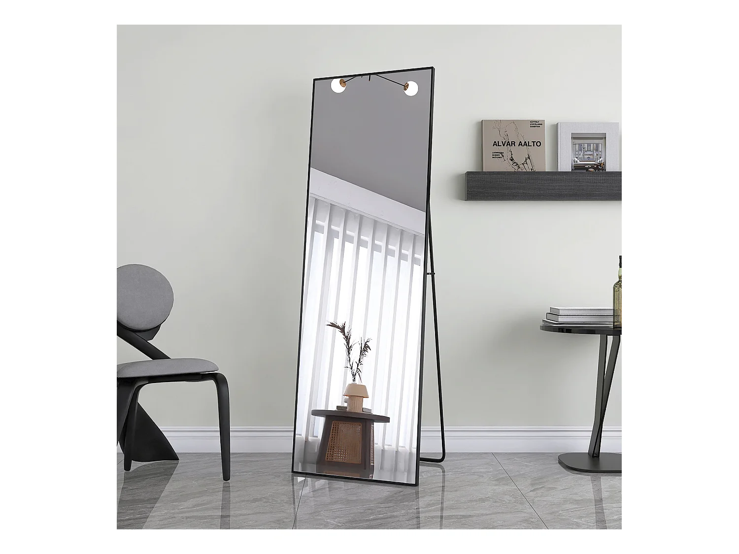 Miroir sur Pied Rectangle avec Cadre en Métal Miroir sur Pied HD Grand pour Salon, Chambre et Dressing Miroir Noir 162x53cm