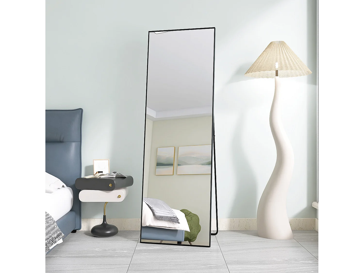 Miroir sur Pied Rectangle avec Cadre en Métal Miroir sur Pied HD Grand pour Salon, Chambre et Dressing Miroir Noir 162x53cm