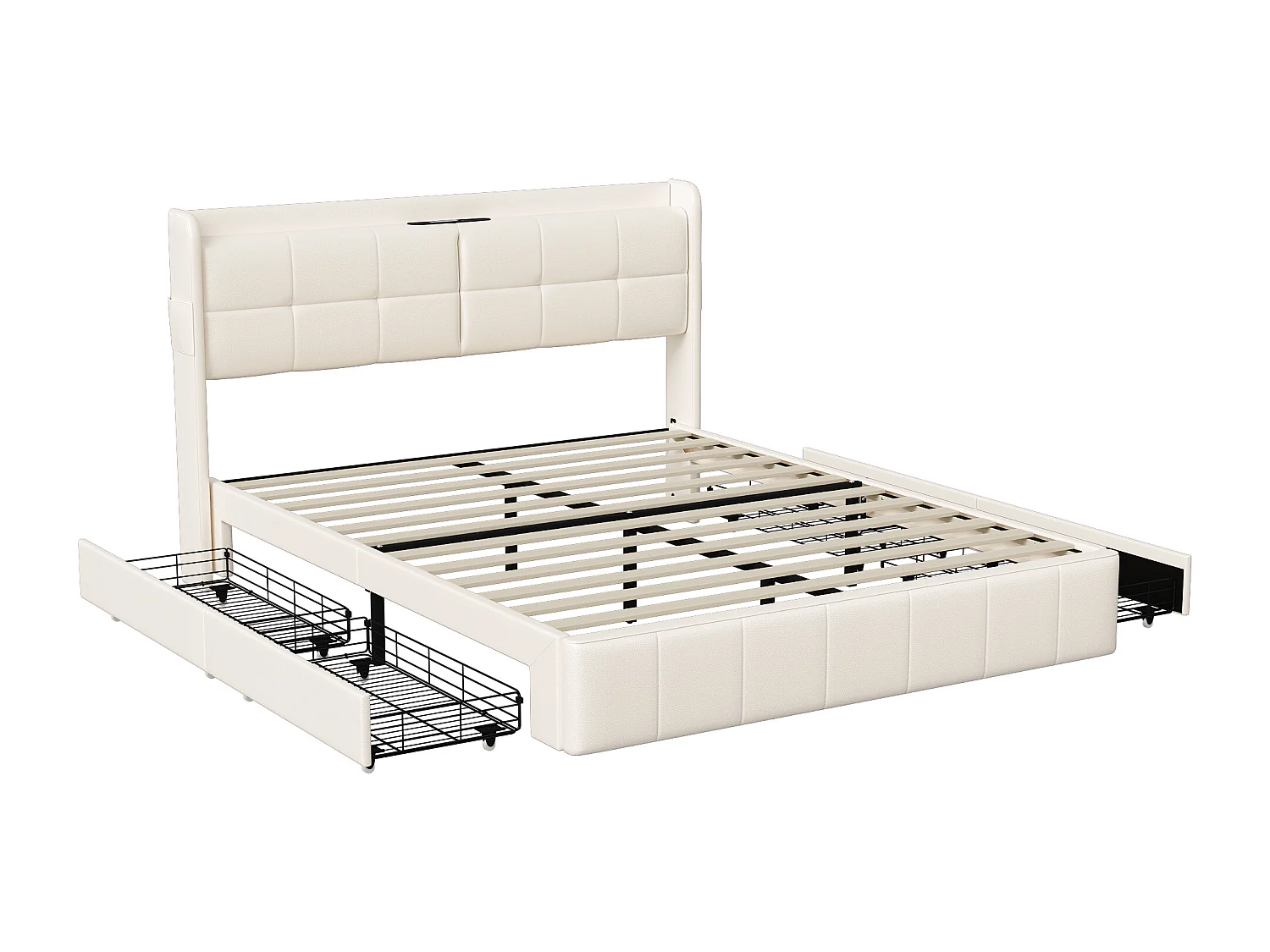 Iluminado doble 160 x 200 con 4 tiroir, con carga USB,PU,Beige