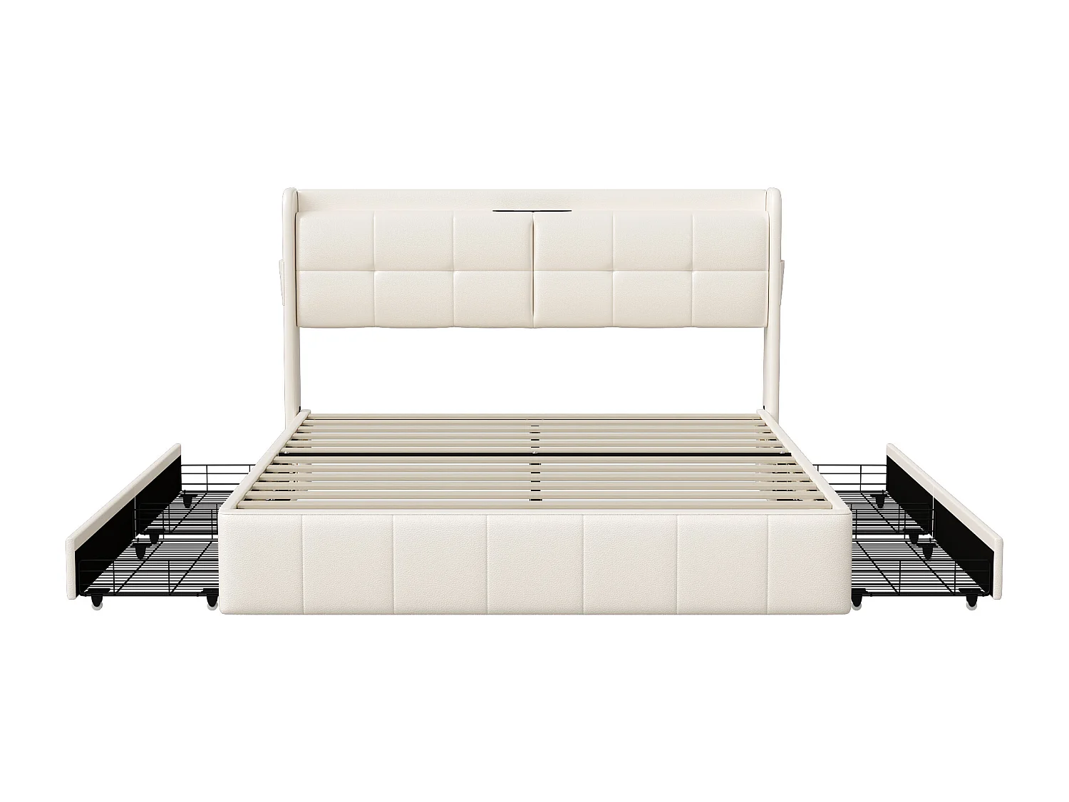 Aceso duplo 160 x 200 com 4 gavetas, com carga USB, PU, Bege